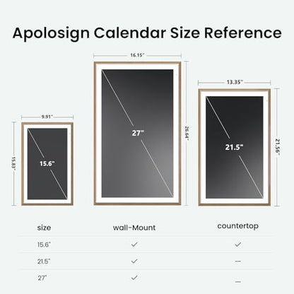 Apolosign 27-inch Digital Calendar & Smart Family Wall Planner, No Subscription, Calendar & Dashboard Dual-Mode System, Shared Touchscreen Display with Calendar Sync, Chore Charts & Family Scheduling Hub, Wall Mount Included (Teak) - color: Teak
