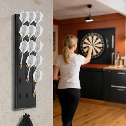 Wall Mounted Dart Holder with Storage Bag 15 Hole Wooden Dart Storage with Metal Hook and Rear Stand for Game Room and Bar