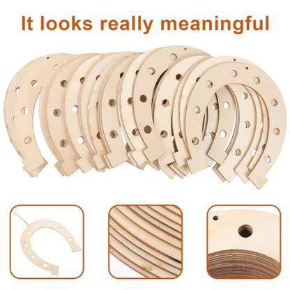 24pcs Unfinished Wooden Horseshoe for Crafts: 6X7 Inch Blank Graffiti Horseshoe Cutouts Scratch for Crafts Shaped Wood Slices for Christmas DIY Western Celebration Home Decoration