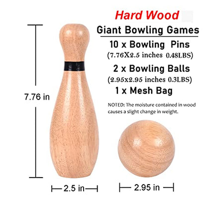 Long game NI-ROU Outdoor Giant Lawn Bowling Games Rubber Wooden Lawn Set Fun Sports Games Outside or Indoor for Family Adults and Kids Backyard Skittles Carrying Bag with 10 Pins and 2 Balls - size: Medium
