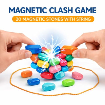 Magnet Game with String, Magnetic Chess Game with Stones – 20 Magnetic Stones Game, Strategy Party Travel Game for Adults