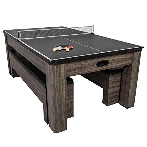 Atomic Northport 3‑in‑1 Dining Table – Air‑Powered Hockey, Table Tennis & Dining Table Combo with Storage Benches, Modern Wood Grain Design