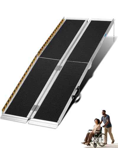 6FT Portable Wheelchair Ramp, Aluminum, 28.3" Width | Non-Skid Handicap Threshold Wheel Chair Ramp for Home Steps, Stairs, Entry, Threshold, Doorways, 600LBS Capacity,28in Wide - size: 6FT-tri-fold-black