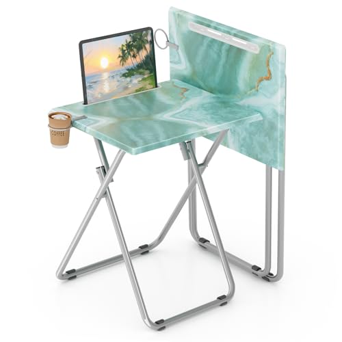 TV Trays Table Set of 2 Portable Folding TV Tray Table TV Dinner Tray with Sturdy MDF, Small Folding Tables with Phone & Tablet Slot, No Assembly Required, 15 x 18.9 x 25.6 in (Sea Blue Marble, 2Pcs) - color: Sea Blue, size: 2PCS