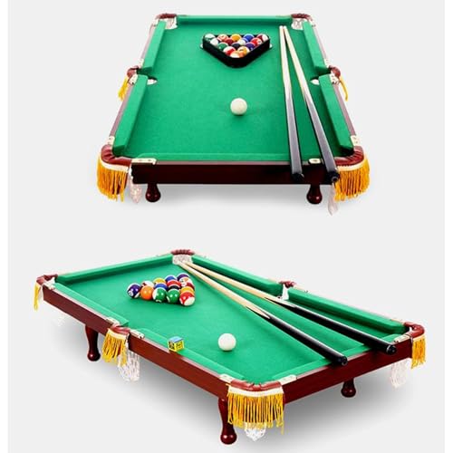 Mini Tabletop Pool Set Billiard Game with Portable Wooden Pool Table Pool Cues Triangle Rack Game Balls Suitable for Family Friends Indoor