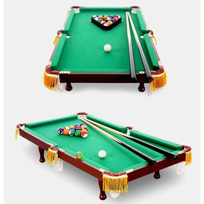 Mini Tabletop Pool Set Billiard Game with Portable Wooden Pool Table Pool Cues Triangle Rack Game Balls Suitable for Family Friends Indoor