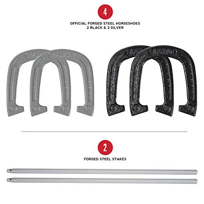 Franklin Sports Horseshoes Sets - Game Sets for Adults + Kids - Includes (4) Horseshoes and (2) Ground Stakes - style: Professional