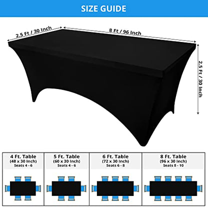 Utopia Kitchen Spandex Tablecloth 2 Pack [8FT, Black] Tight, Fitted, Washable and Wrinkle Resistant Stretch Table Cloth Rectangle Cover for Trade Show, Weddings & Parties [96Lx30Wx30H Inch] - color: Black, size: 8 Feet - 2 Pack