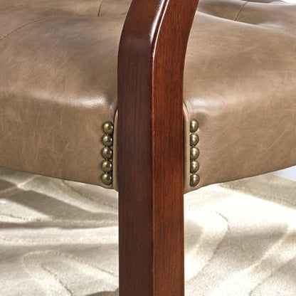Set of 4 Dining PU Leather Chairs with Casters & Arms, Accent Kitchen Table Chairs with Wheels, Wood Captains Rolling Roller Poker Table Chair, Cherry&Yellowish Brown PU 1533PMB(NO Table!) - color: Cherry &Yellowish Brown Pu