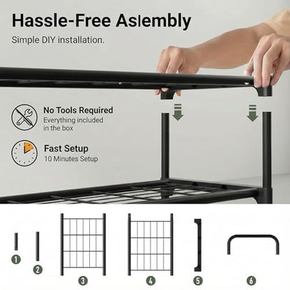 3-Tler Shoe Rack Organlzer, Rustproof lron, Spaclous Shoe Storage Shelf for Closet or Entryway, Fits Sneakers & Slippers, Black
