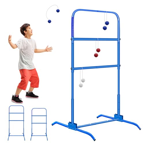 2PCS Ladder Toss Ball Game Set with Score Tracker, Adjustable Height (42.5''-53.5'') Portable Foldable Metal Frame & Stable Tripod Base with Carry Bag for Outdoor Backyard, Camping, Yard, Beach, Lawn