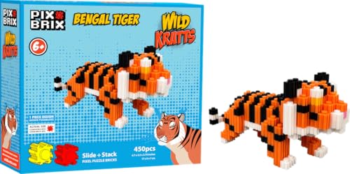 Pix Brix - Pixel Art Kit - Bengal Tiger, 450 Pieces - Patented Slide + Stack Pixel Puzzle Building Bricks, Build & Collect Animals - Stem Toys, Ages 6 Plus - style: Bengal Tiger