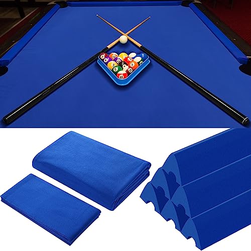 Mixweer Billiard Cloth for 8 ft Pool Table Pre Cut Felt with 6 Cloth Strips and 6 Pool Table Rubber Bumpers for Bars, Clubs, Hotels Replacement - color: Blue