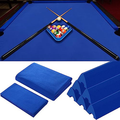 Mixweer Billiard Cloth for 8 ft Pool Table Pre Cut Felt with 6 Cloth Strips and 6 Pool Table Rubber Bumpers for Bars, Clubs, Hotels Replacement - color: Blue