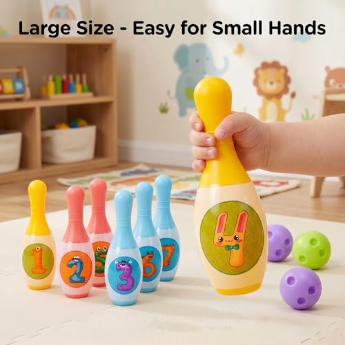 Kids Bowling 6pcs Plastic Bowling Pins 2 Balls Indoor Sports Game Toy for Kids Family Play - color: Large