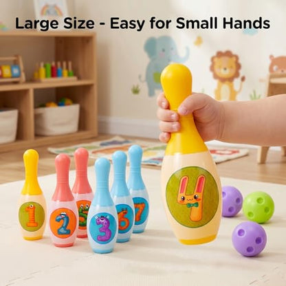 Kids Bowling 6pcs Plastic Bowling Pins 2 Balls Indoor Sports Game Toy for Kids Family Play - color: Large