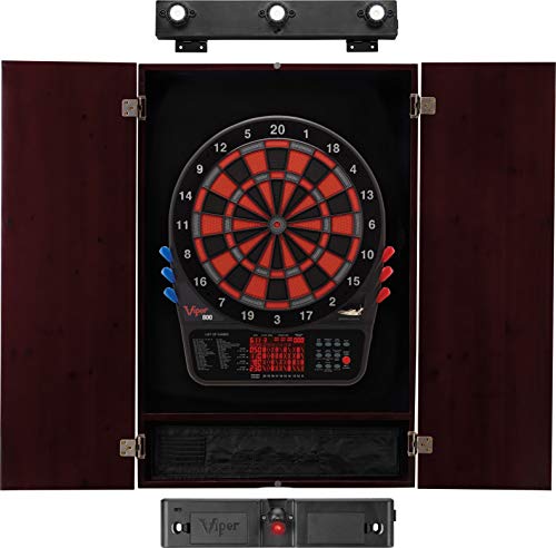 Viper 800 Electronic Dartboard, Metropolitan Espresso Cabinet, Laser Throw Line & Shadow Buster Dartboard Light Bundle - color: Mahogany, style: Laser Throw Line