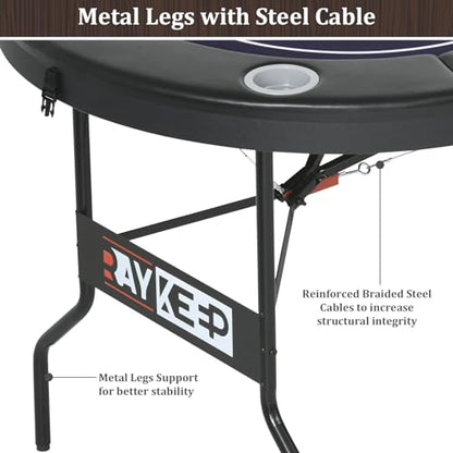 RAYKEEP 71 Inch Poker Table Foldable, 8 Player Folding Poker Tables w/Collapsible Legs, Casino Grade Felt, Padded Rails and Cup Holders, Portable Poker Table for Texas Holdem Poker and Blackjack