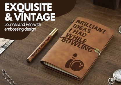 InnoBeta Bowling Lovers Gifts, Journal & Pen Set, 7.8x5 Inches | Vegan leather|Easy-to-Carry|Card Slot|Refillable Notebook|Leather with Faith Message|Travel Diary