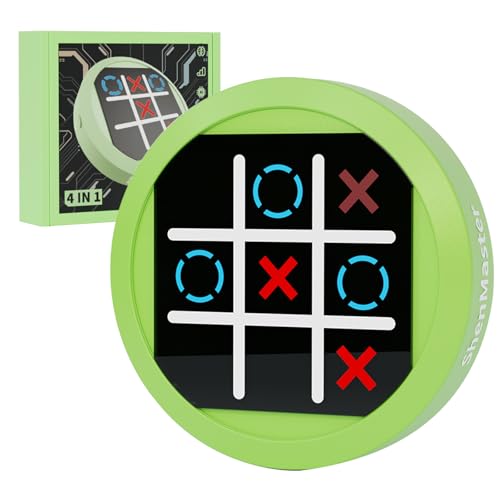 4-in-1 Tic Tac Toe Electronic Game, Handheld Puzzle Game,Portable Travel Games for Kids & Adults Ages 3+,Board Games Gift Idea for Brain Training and Memory Growth - color: Green