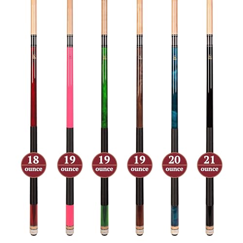 Set of Aska L2 Billiard Pool Cue Sticks, 58" Hard Rock Canadian Maple, 5/16x18 Joint, 13mm Hard Tip, Mixed Weights - style: Set of 6 Sticks (with Pink)