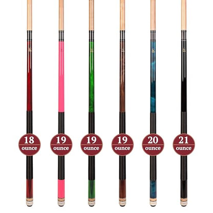 Set of Aska L2 Billiard Pool Cue Sticks, 58" Hard Rock Canadian Maple, 5/16x18 Joint, 13mm Hard Tip, Mixed Weights - style: Set of 6 Sticks (with Pink)