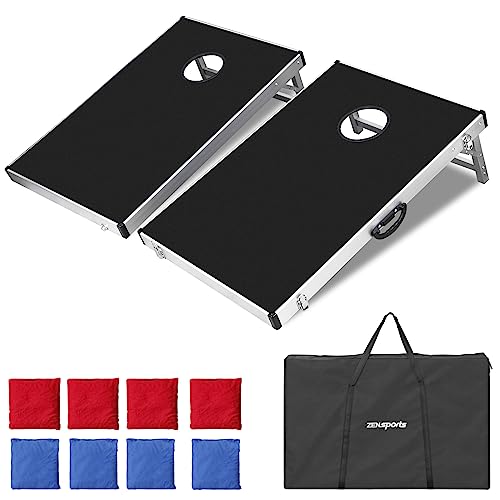 ZENY Cornhole Set 3x2 ft, Portable Corn Hole Boards, Outdoor Backyard Game for Adult Family, Foldable Aluminum Cornhole Boards