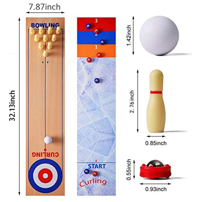 3 in 1 Shuffleboard Bowling Game Table Set for Family | 3 in 1 shuffleboard, bowling & curling set.Smooth playing surface. Quick assembly.Full accessory set.Perfect for home parties