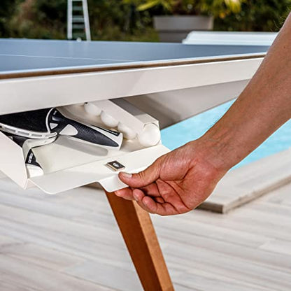 CORNILLEAU - Origin Outdoor Table - Design Ping-Pong Table - Made in France - Convertible - White - style: Fabric net - Tabletop Ping pong