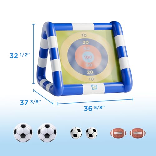 Funscape Kids Soccer Pool Toy, 2-in-1 Inflatable Float Soccer Goal & Ball Toss Water Game, Toddler Outdoor Football Backyard Game, Summer Beach Pool Party Gift 3 4 5 6 7 8 10 12 Year Old Boy Girl Teen - style: Striped Pattern