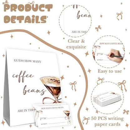 Coffee Party Decorations,Coffee Guess How Many Baby Shower Game,Guess How Many Coffees Beans Are In The Jar, Bridal Shower Games, Party Games & Activities 50 Cards And Sign - size: coffee