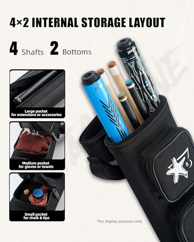 CRICAL Pool Cue Case 2x4 Hard Pool Stick Case Holds 2 Butts and 4 Shafts for Adults Billiard Cue Case with Soft Shoulder Straps - color: Black