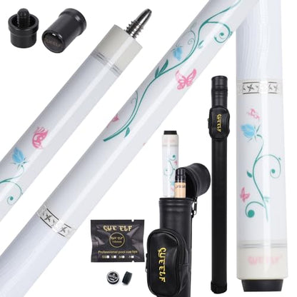 CUEELF Pink Pool Cue Stick 58inches Canadian Maple Billiard Cue Sticks Professional Pool Stick Gifts for Women and Ladies - color: White, size: 19.5 oz