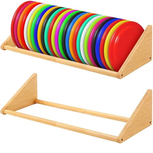 Weysat 1/2 Pack Disc Golf Storage Rack Wall Mount Disc Golf Accessories Organizer Rack Holder Basket Shelf for Home Garage - style: Wood