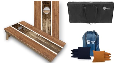 Tailgating Pros Cornhole Boards - 4'x2' Tournament Grade Wood Pattern Cornhole Game w/Carrying Case & Set of 8 Corn Hole Bean Bags w/Tote - color: 4'x2' Dual Striped