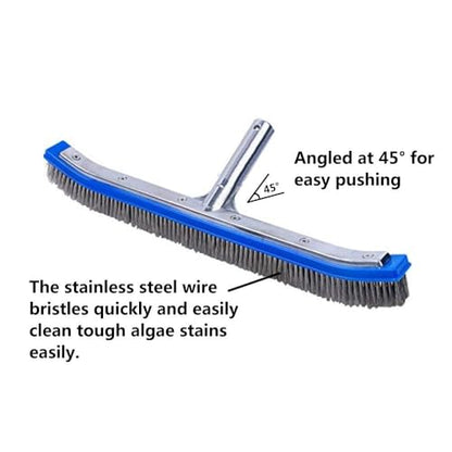 Swimming Pool Brush for Cleaning Pool Walls,Tiles & Floors,Heavy Duty 18" Aluminum Stainless Steel Wire Bristle Pool Scrub Brush for Curved Cleaning Brushes with EZ Clips - color: Silver