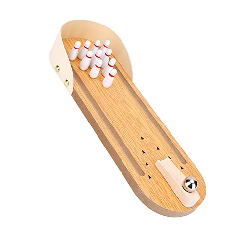 Mini Bowling Game Set Wooden Desktop Bowling Fun Stress Relief Game for Office Adults Wood Metal 11.64 Inch