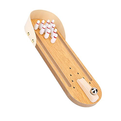 Mini Bowling Set, Adjustable Angle Ball 1 Set Wooden Desktop Toy for Kids for Home and Office Fun