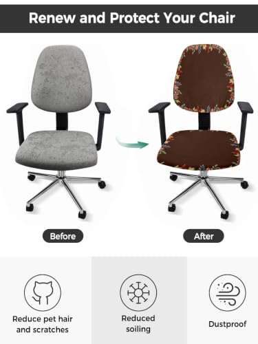 Savannan Office Chair Cover, Fall Burnt Orange Maple Leaf Watercolor Protective Stretch Elastic Universal Cover for Desk Task Chair,Computer Rotating Chair 1 Pcs Thanksgiving Plants Dark Brown