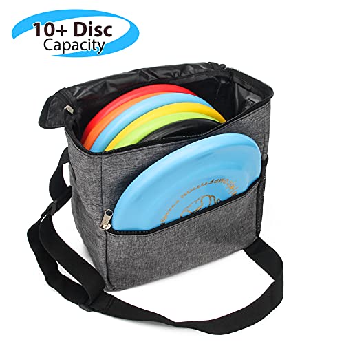 Windspeed Cadet Disc Golf Bag, Portable Waterproof Disc Golf Bag with 10 Discs Capacity, Pro Disc Golf Bag Small with Adjustable Strap, Starter disc Golf Bag for Women and Men (Grey)
