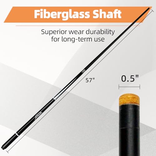 57 Inch Pool Cue Stick - 13mm Fiber Ferrule Tip, Maple Birch Wood Billiard Cue with Chalk & Glove | Explosion-Proof Joint for Home, Bar, Billiard Hall - style: Single leopard pattern carbon rod