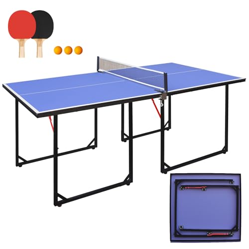 4.5/6ft/9ft Mid-Size Portable Ping Pong Tables Set, Foldable Table Tennis Table with Net,2 Paddles & 3 Balls, Multi-Use Free Standing Ping Pong Table for Indoor/Outdoor - color: Black-White, size: 6FT