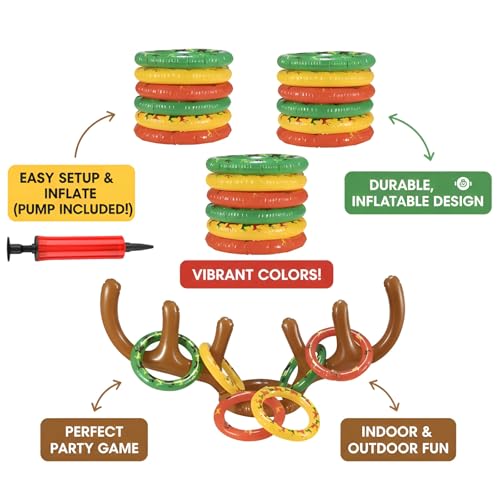 JOYFISCO 2 Set Inflatable Reindeer Ring Toss Game for Christmas Party Favors Supplies Indoor Outdoor Xmas Fun Games for Families