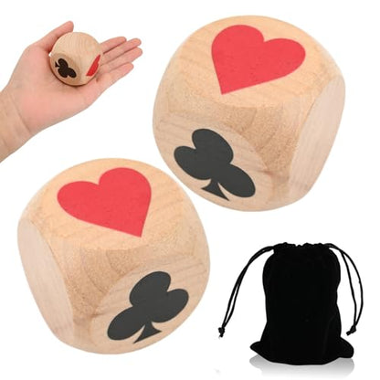 Large Trump Marker Dice Set 1.57'', 2pcs Wooden Euchre Cube with Black Velvet Storage Bag, Trump Indicator for Euchre, Pinochle Bridge Poker and More, Great Gift for Card Game Enthusiasts (2)
