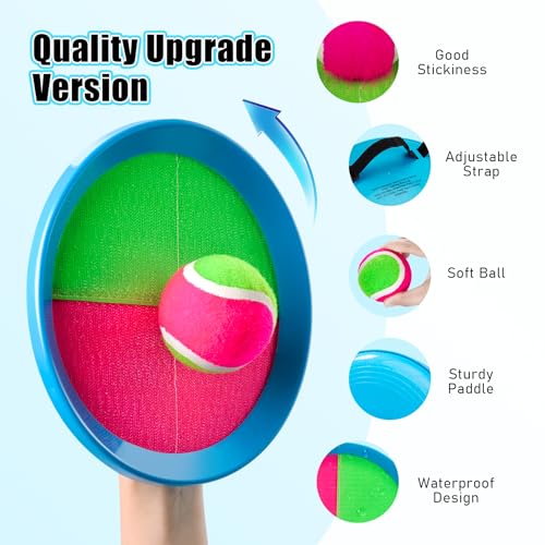 Toss and Catch Ball Game Set, 4 Paddles and 4 Balls Outdoor Paddle Catch Game for Kids, Backyard Beach Pool Yard Toy, Summer Birthday Gift for Boys Girls Ages 4-12 - color: Blue&green-1