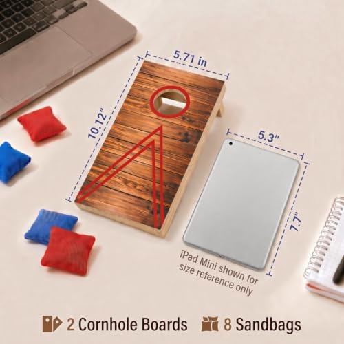 Mini Cornhole Set for Adults, Tabletop Bean Bag Toss Game with 2 Wooden Boards and 8 Bean Bags, 10.12 x 5.71 in Desktop Cornhole Game for Office, Home, Game Night, Party Gift