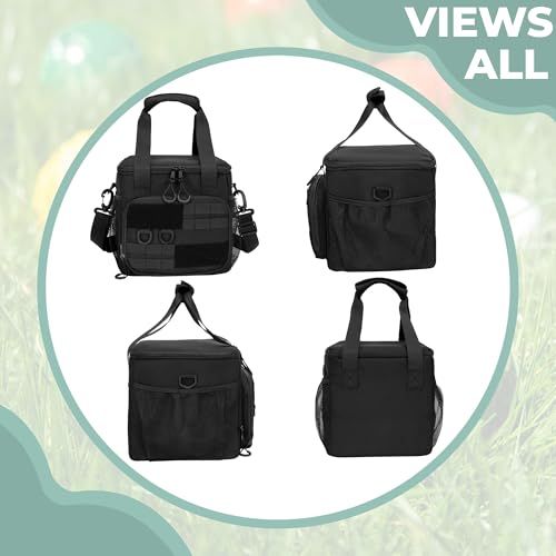 Tactical Bocce Ball Set Carry Bag Holds up to 8 Balls with Molle System, Portable Bocce Ball Storage Bag with Multiple Pockets and Detachable Shoulder Strap for Easy Carrying, Bag Only, Black