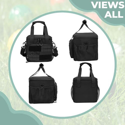 Tactical Bocce Ball Set Carry Bag Holds up to 8 Balls with Molle System, Portable Bocce Ball Storage Bag with Multiple Pockets and Detachable Shoulder Strap for Easy Carrying, Bag Only, Black