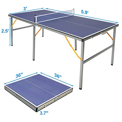 4 ft/5 ft/6 ft Table Tennis Table Ping-Pong Tables Set - 100% Preassembled Foldable & Portable Tables with All-Weather Aluminum Composite Frame & Removable Net for Outdoor/Indoor - size: 6 FT