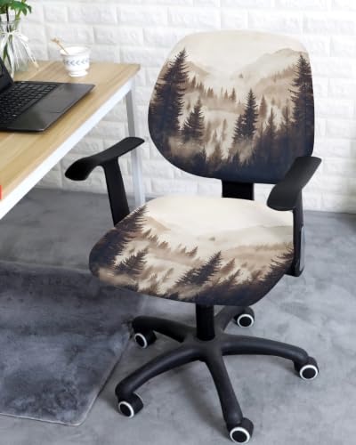Savannan Office Chair Cover, Abstract Ombre Black Forest Protective Stretch Elastic Universal Cover for Desk Task Chair,Computer Rotating Chair 1 Pcs Watercolor Mountain Tree